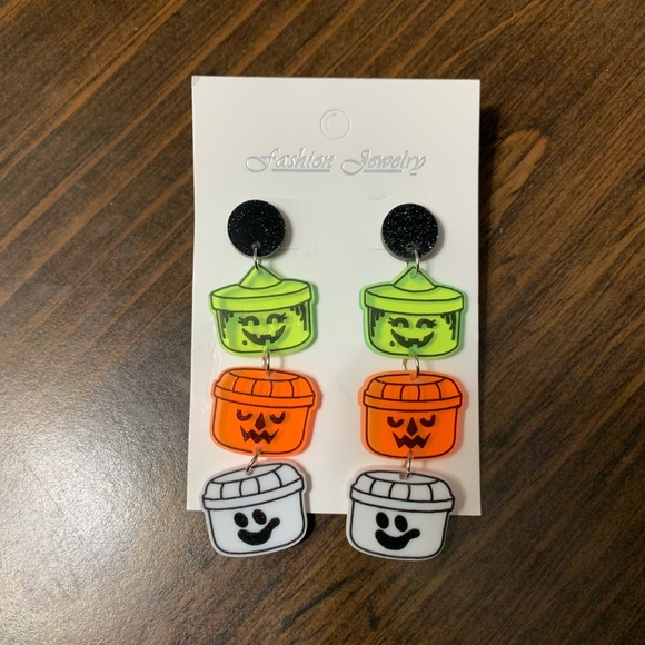 Acrylic Halloween Happy Meal Dangle Earrings - Picture 2 of 4